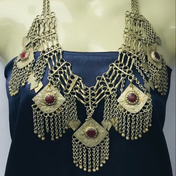 Vintage Dangling Five Pendant Handmade Necklace, Antique Silver Kuchi necklace